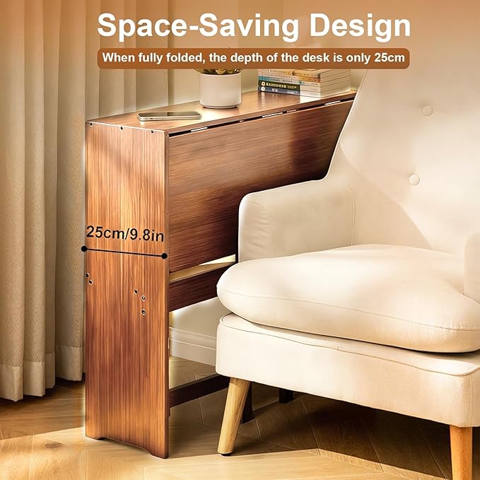 41" Bamboo Folding Desk with Bookshelf, Folding Bamboo Desk for Small Spaces, Computer Table Space Saving, Wooden Desks for Home Bedroom Study Office Bamboos Writing Desks, Brown