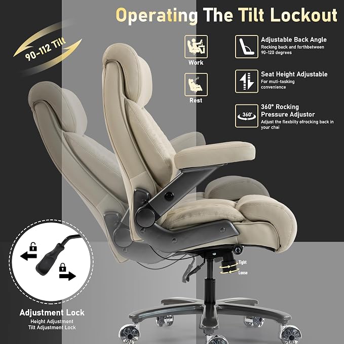 DYHOME 700LBS Heavy Duty Office Chair with 4D Armrest, Comfy Big and Tall Executive Office Desk Chair, Ergonomic Computer Chair with Pocket Spring Cushion & Lumbar Support, Dual Rubber Wheel (Beige)