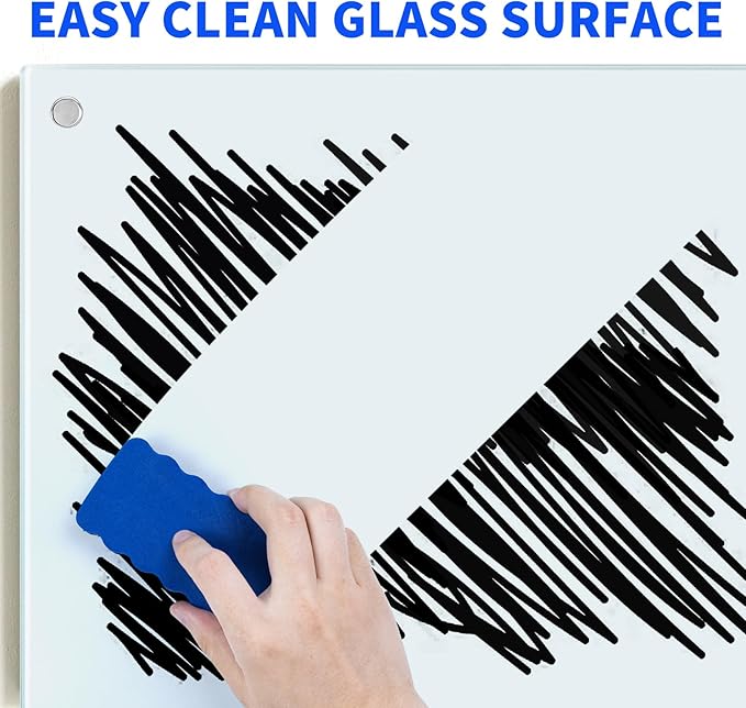 Magnetic Glass Whiteboard 6'x4', 72"x48" Glass Dry Erase Board for Wall Mounted, Large Commercial Board Frameless for Office, Classroom & Home
