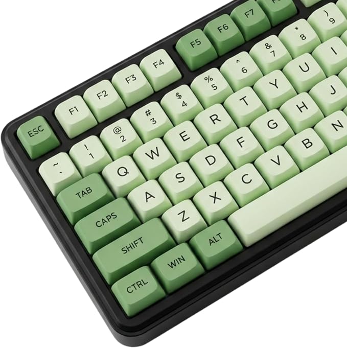 123 Keys PBT Dye Sublimation Keycaps, Matcha Green Cute Plant Theme Keycap Set, XDA Profile Custom Keycaps for Mechanical Keyboard 60% 65% 75% 100% Cherry MX Switches