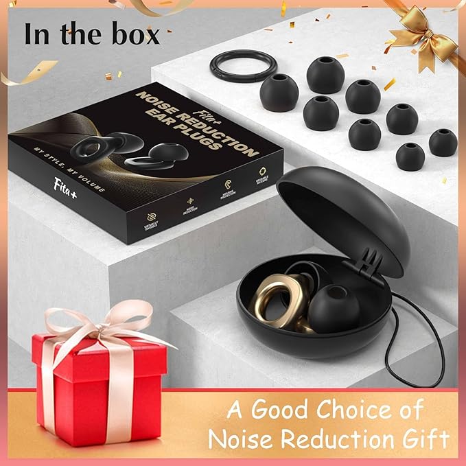 Fita+ Focus Earplugs for Noise Reduction up to 24dB- Soft & Reusable Ear Plugs Noise Cancelling for Hearing Protection and Noise Sensitivity - 8 Ear Tips in XS/S/M/L - Black