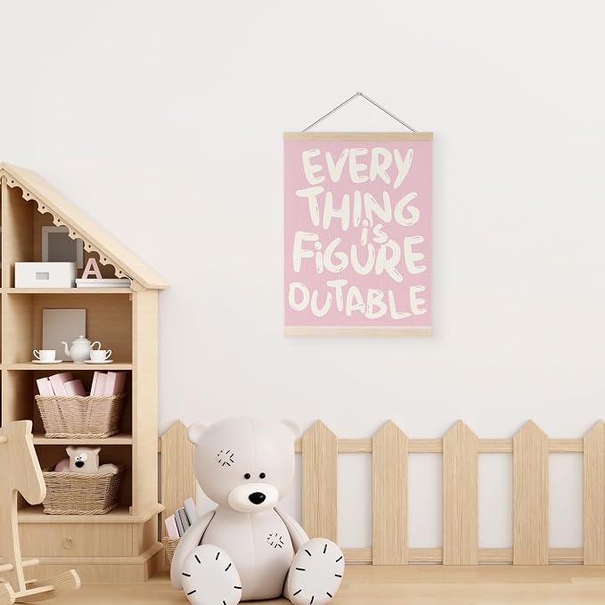 YQDEJ Everything is Figureoutable Inspirational Pink Wall Art Poster Hanger Frame, Pink Positive Affirmations Wall Decor, Motivational Wall Art for Home Office Classroom, 12x16 Inch