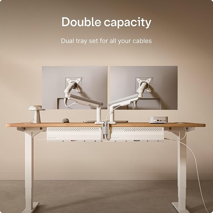 Desktronic Cable Duct Desk White Set of 2 - Stainless Steel Cable Management Desk Cable Duct with 5 Cable Cut-Outs - Easy to Install Cable Organiser - Cable Holder