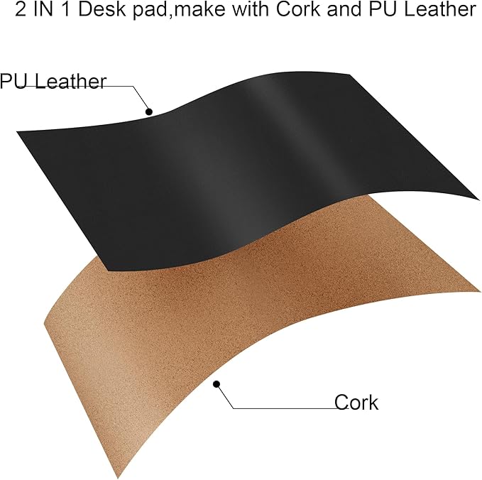 Chihein 32" x 20" Desk Mat with Cork & PU Leather, Dual Sided Desk Pad, Waterproof Computer Desk Mat for Gaming, Office, Home (Black)