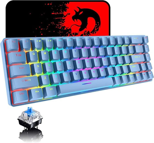 65% Wired Gaming Mechanical Keyboard and Mouse Combo, Mini 68 Keys, RGB Backlight, Lightweight RGB Optical Mouse,Mouse Pad Compatible with PS4,Xbox,PC,Laptop,MAC (Blue/Blue Switch)
