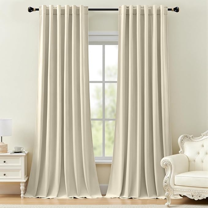 Velvet Curtains 90 Inches for Living Dining Room Light Reducing Thermal Insulated Heavy Velvet Curtain Luxury Noise Reduction Privacy Drapes with Back Tab Rod Pocket, W52 x L90, Ivory, 2 Panels