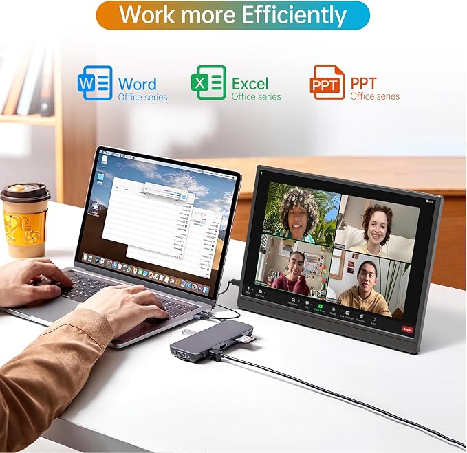 Portable Monitor 16.0inch FHD 1920 * 1200P USB C HDMI Ultra-Slim IPS Travel Display & Speakers, HDR Plug&Play, External Monitor for Laptop PC, Phone,Mac