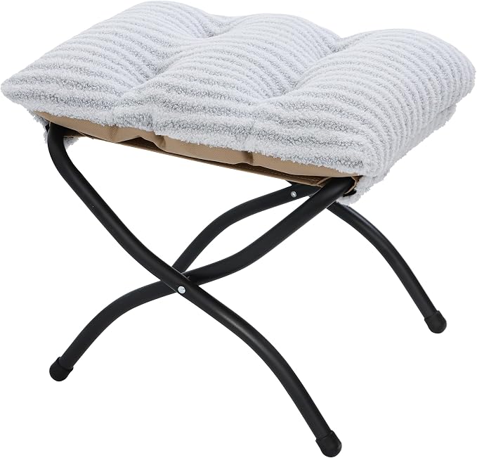 15"(H) Folding Ottoman, Foldable Footrest Stool, Portable Small Foot Stool for Couch, Collapsible Foot Rest Ottoman for Sofa, Accent Padded Ottomans for Living Room, Bedroom, Stripe Grey