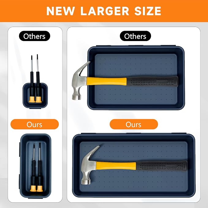 Tool Box Organizer Tray, 60 PCS & 5 Sizes, Blue and Orange | Upgraded Tool Drawer Organizer, Scratch-Resistant Plastic, Interlocking Design, Toolbox Organization for Rolling Tool Chest