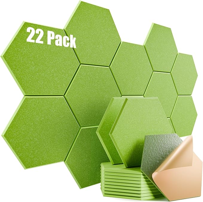 22 Pack Self-adhesive Acoustic Panels 12" X 10" X 0.4" - Sound Proof Foam Panels with High Density, Stylish Hexagonal Design, Flame Resistant, Absorb Noise and Eliminate Echoes(Olive Drab)