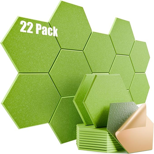 22 Pack Self-adhesive Acoustic Panels 12" X 10" X 0.4" - Sound Proof Foam Panels with High Density, Stylish Hexagonal Design, Flame Resistant, Absorb Noise and Eliminate Echoes(Olive Drab)