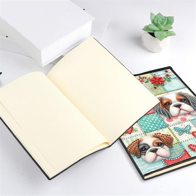 FRANDEK Diamond Art Painting Notebook Kit, Plaid Dog A5 DIY Journal with 50 Blank Pages, Crystal Rhinestone Cover with Waterproof Canvas, Beginner Craft Set with Full Tools for Adults