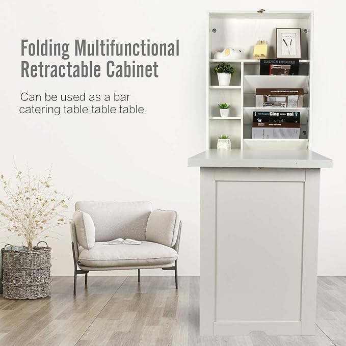 YUSING Wall Mounted Table, Fold Out Convertible Desk Multi-Function Computer Desk Writing Desk Home Office Wood Wall Floating Desk with Large Storage Area
