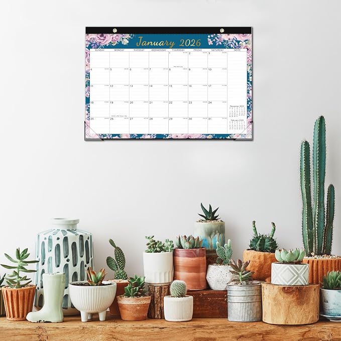 KOPEESY Desk Calendar 2026-2027, 18 Months Calendar 2026-2027 Runs from January 2026 to June 2027, 17" x 12" Desktop/Wall Monthly Calendar for Home, School and Office - Floral Pattern