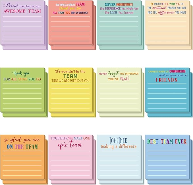 Yinder 24 Pcs Inspirational Sticky Notes Thank You Gift Motivational Sticky Note Pad Employee Appreciation Gift Bulk for Staff Coworker Teacher Nurse Office Groups 3 x 3'' (Thank You,Light)