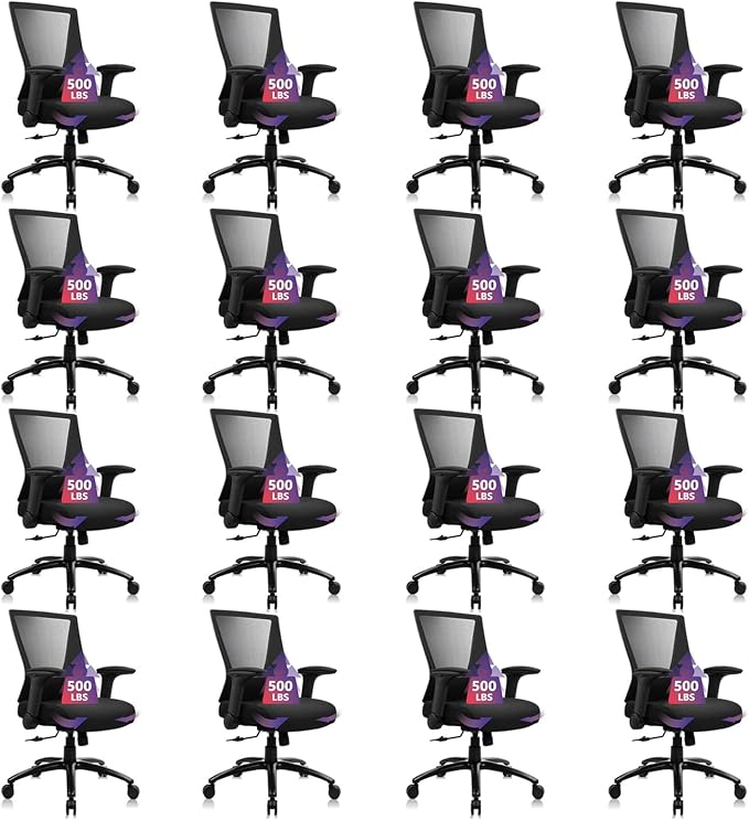 CLATINA Big and Tall Office Chair - Extra Wide Thick Seat, Heavy Duty High Back Executive Desk Chair with Adjustable Armrests, Ergonomic Mesh Computer Chair for Home Office Conference, 500LBS, 16 Pack