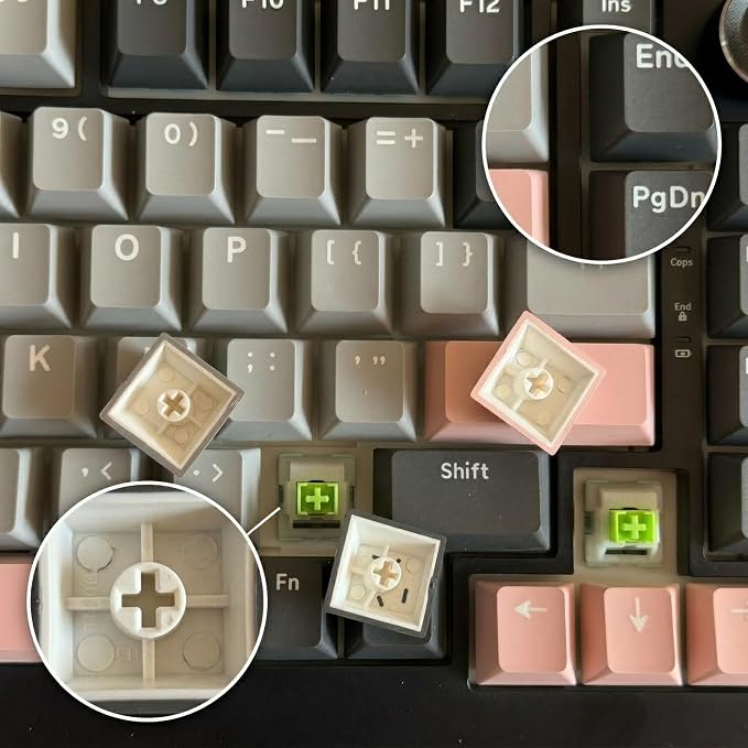 124 Keys Black Grey Pink Keycaps, PBT Double Shot Cherry Profile Keycap Set, Custom Mechanical Keyboard Keycaps for 60% 65% 75% 87% 100% ANSI Layout，Cherry Mx Switches