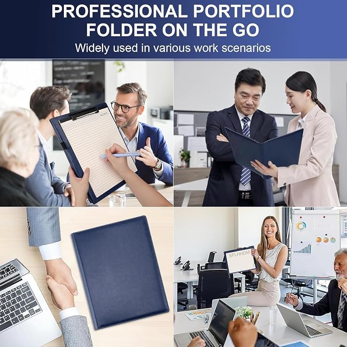 Portfolio Binder, Portfolio Folder Padfolio with A4 Clipboard, PU Leather Portfolio Clipboard Business Binder Writing Clip Board Organizer for Legal Documents Business Card Men Women