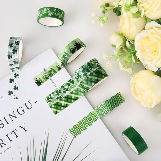 Green Decorative Tape Set 20 Rolls St. Patrick's Day Washi Tape for Lucky Shamrock DIY St Patrick Day Masking Tape for Irish Holiday Kids Craft Notebook Scrapbooking & Stamping Supplies