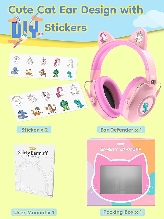 Ear Muffs for Noise Reduction: 32dB SNR Noise Cancelling Headphones for Kids Autism Sensory, Adjustable Kids Ear Hearing Protection for Autism Sensory, Fireworks, Concert w/Fun Stickers