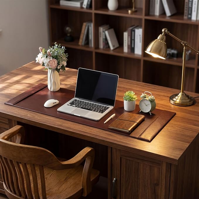 47.2 x 17 Inch Leather Desk Pad Protector with Side Rails, Executive Office Desk Mat for Home Workspace, Writing Surface, Mouse & Keyboard Pad, Elegant Gift for Men Dad Husband(Brown)