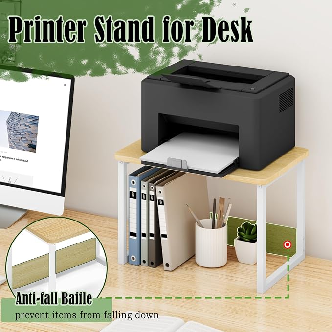 MARTY Printer Stand for Desk, Desktop Shelf Printer Riser for Home Office | Desktop Printer Stand, 17.1"x12.4", Printer Shelf, Small Printer Table for Fax Machine Copier Scanner, Desk Organizer, Maple