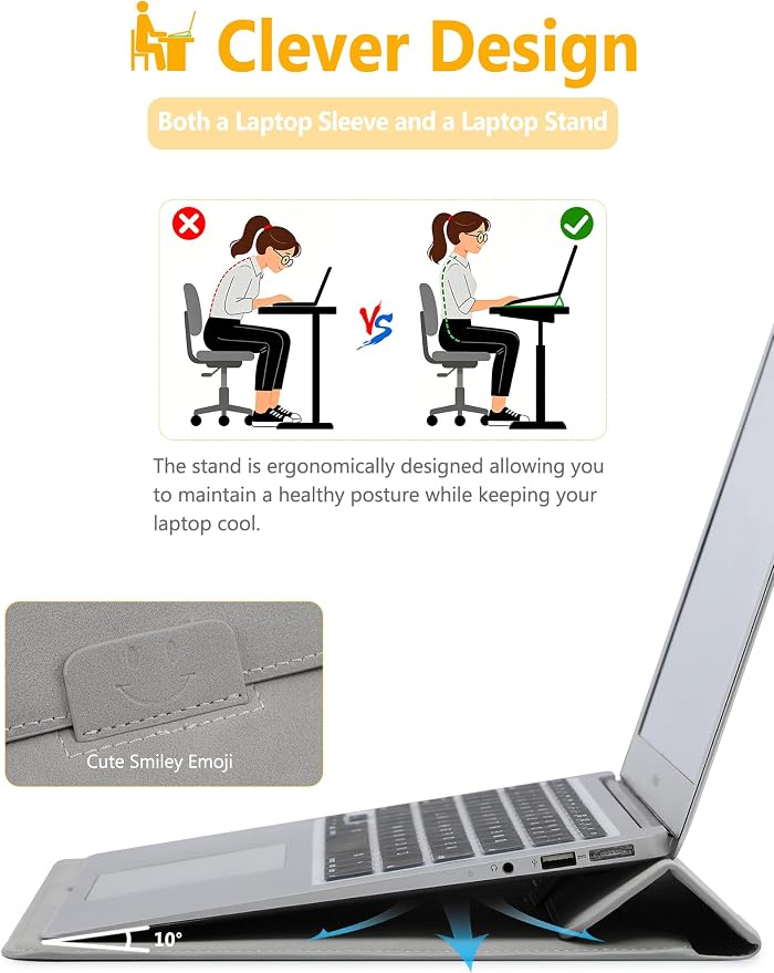 HYZUO 15 Inch Laptop Case Bag Sleeve with Stand for MacBook Air 15 M5 M4 A3241 M3 A3114 M2 A2941 2026-2023, 15" Surface Laptop 7/6/5/4/3, MacBook Pro 15 A1990 A1707 2019-2016, Light Gray