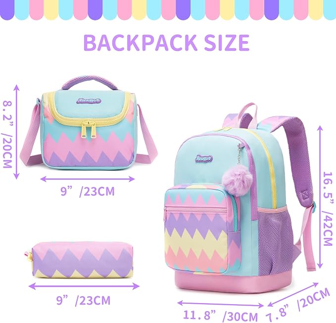 School Backpack for Girls Kids Backpack with Lunch Box Lightweight Elementary Bookbag for Girls Cute Backpacks for School with Pencil Case