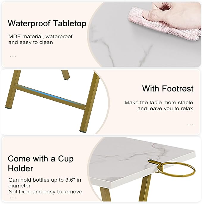 VECELO Folding TV Tray for Eating Set of 4, Portable Dinner/Snack Table with Cup Holder for Couch, Living Room and Small Space, Gold
