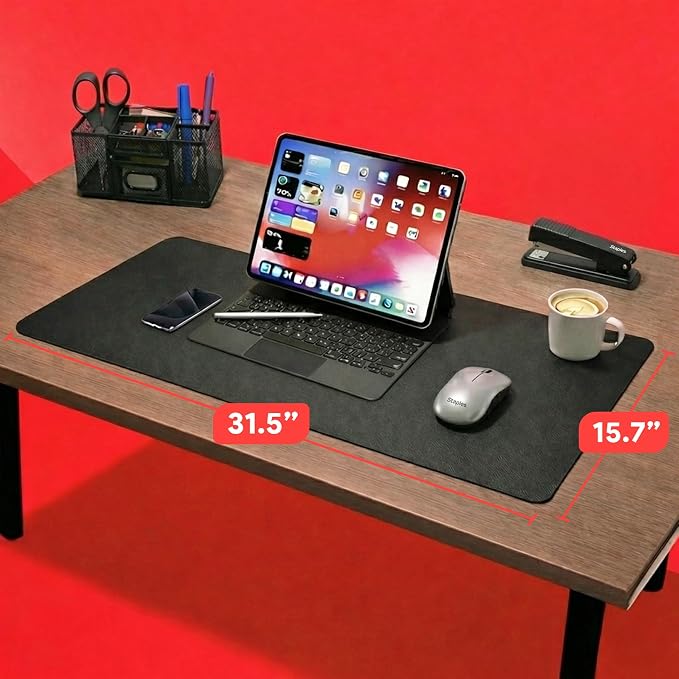 Anti-Slip Fabric Desk Pad, 31.5” x 15.7”, Black, Large Desk Mat for Keyboard/Mouse, Non-Skid Base