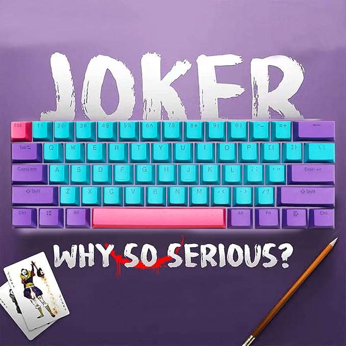 GTSP 61 Keycaps 60 Percent, OEM Profile PBT Keycap Set with Key Puller for Mechanical Keyboard Joker (Only keycaps) Blue
