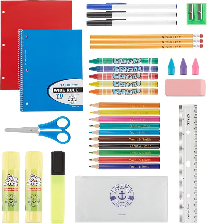 34 Piece School Supplies Kit for School Children – Wholesale Back to School Kids Essential Bundle Supply Pack for Girls & Boys