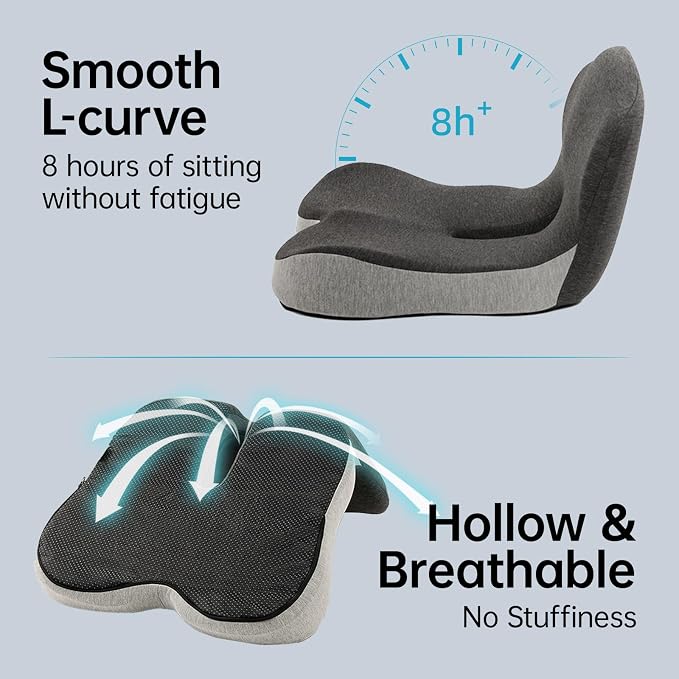 Orthopedic Seat Cushion, L-Shaped Ergonomic Memory Foam Back & Seat Support, Non-Slip Breathable Washable Cover, for Office Chair, Car, Wheelchair, Gaming Seat