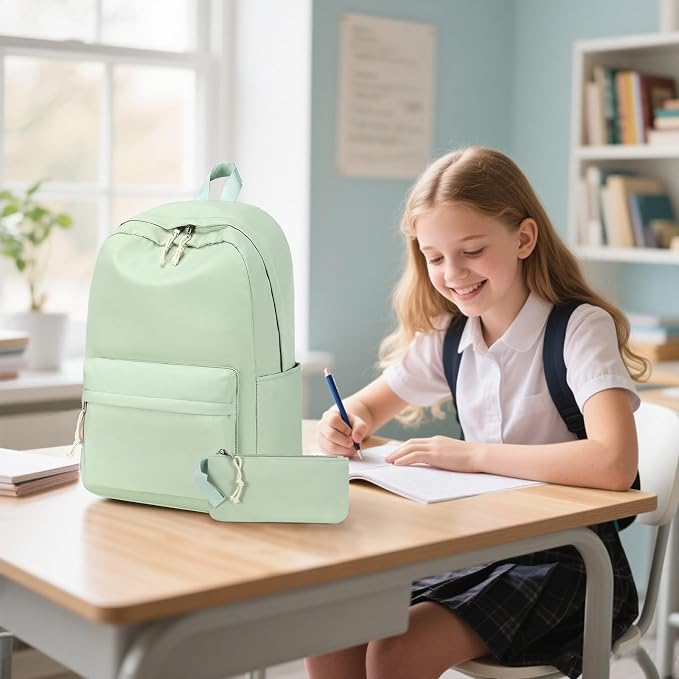 Bluboon Teen Girls School Backpack Kids Bookbag Set with Lunch Box Pencil Case Travel Laptop Backpack Casual Daypacks (Green set -3)