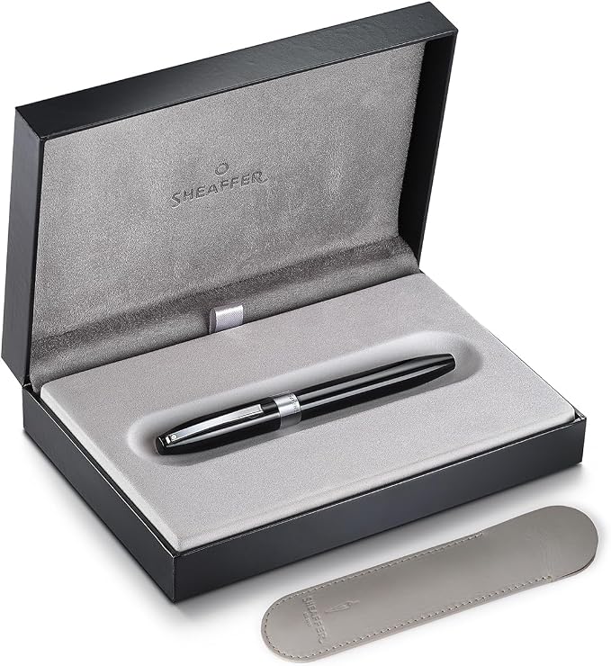 Sheaffer Legacy 9064 Rollerball Pen, Glossy Black Finish with Chrome-Plated Trim, Medium Point, Includes Leather Pouch & Premium Gift Box, Luxury Writing Instrument