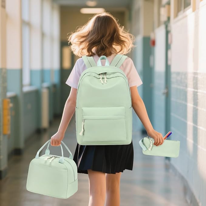 Bluboon Teen Girls School Backpack Kids Bookbag Set with Lunch Box Pencil Case Travel Laptop Backpack Casual Daypacks (Green set -3)