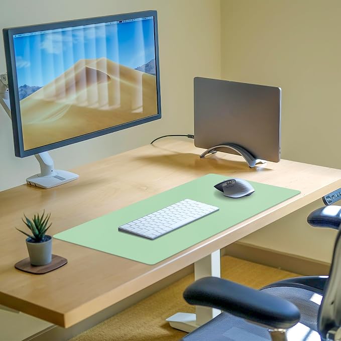 Desk Pad Mat, Leather Green Desk Mat for Desktop, Computer Desk Mouse Pad Non-Slip, Waterproof Keyboard Mat Green Desk Accessories for Office/Home, 23.6" x 13.7"