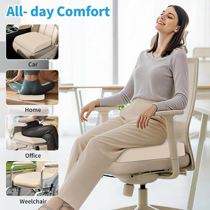 TranquilRelax 2XL Seat Cushion, Memory Foam Cushion for Long Sitting Hours on Office Chair, Car Seat, Non-Slip Chair Pad for Sciatica, Coccyx, Tailbone Pain Relief & Post-Surgery Recovery (Khaki)