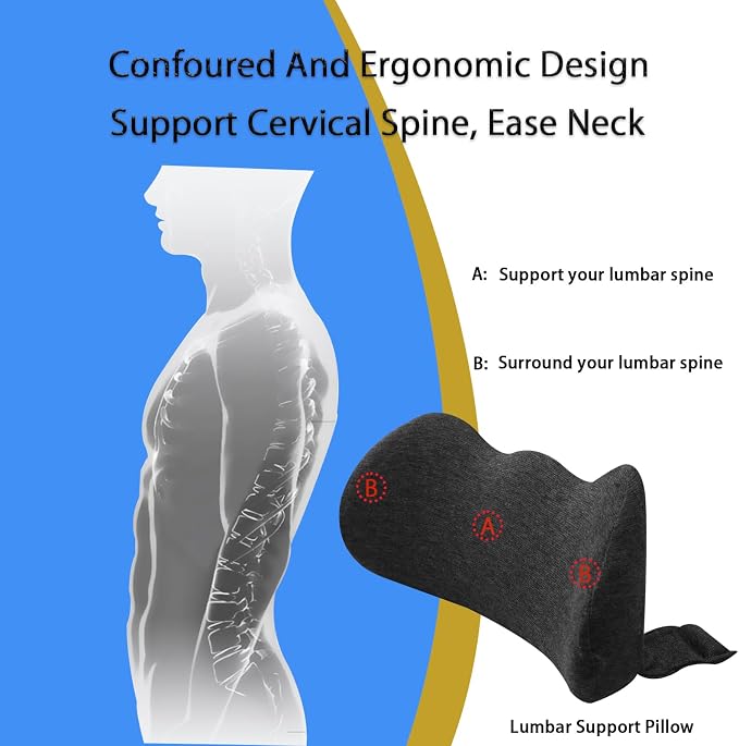 Lumbar Support Pillow for Car, Ergonomic Memory Foam Lumbar Pillow with Breathable Removable Washable Cover fit Car,Office Chair, Back Support for Relaxing & Comfort