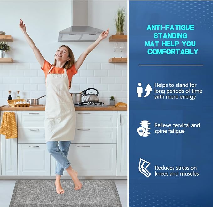 Anti Slip 3/4 inchs Anti Fatigue Kitchen Floor Mat, Ergonomic Comfort Standing Mat, Waterproof Kitchen Runner for Home, Kitchen, Office, Laundry, Garage (Light Gray, 20" x 48" -0.75")