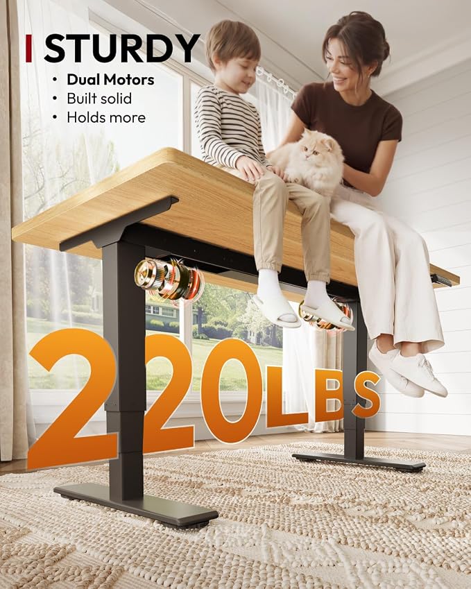 SANODESK Dual Motor Standing Desk 220lbs Height Adjustable Desk | 60"x24" Spacious One-Piece Maple Desktop & Black Frame, 4 Memory Presets, 3-Stage Legs, 220lbs, 2-Box for Home & Office