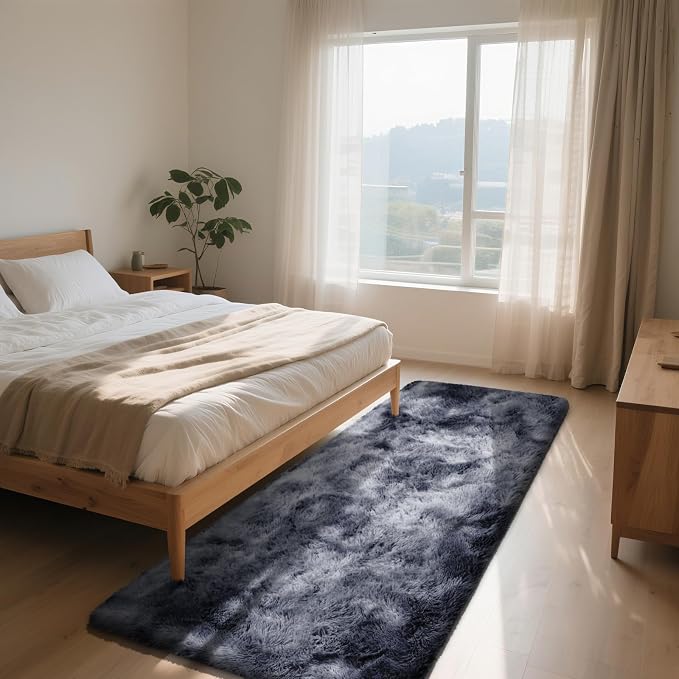 Soft Runner Rugs for Bedroom, Mottling Dark Grey 2x8 Runners for Hallways Fluffy Rug Carpet, Bedside Rug for Living Room Bedroom Room Home Decor