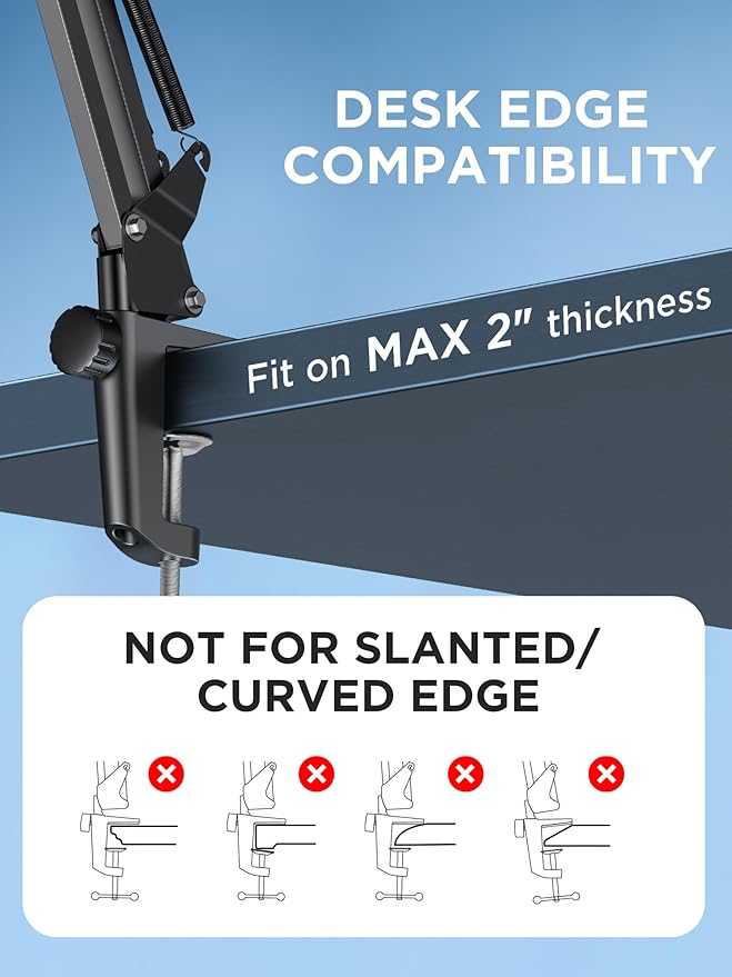 InnoGear Boom Arm Microphone Mic Stand for Blue Yeti HyperX QuadCast SoloCast Snowball Fifine Shure SM7B and Other Mic, Extended Mic Arm (Black)