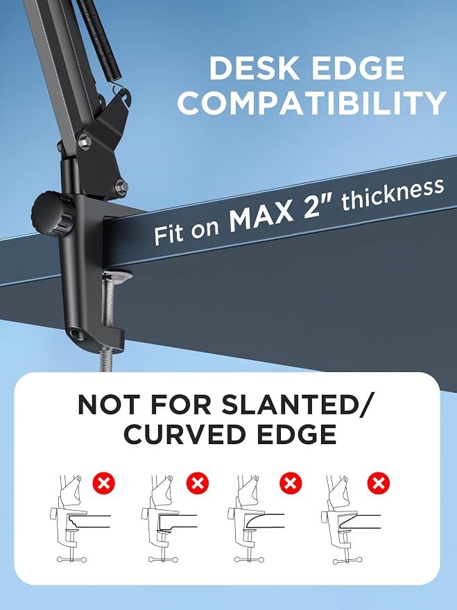 InnoGear Boom Arm Microphone Mic Stand for Blue Yeti HyperX QuadCast SoloCast Snowball Fifine Shure SM7B and Other Mic, Black