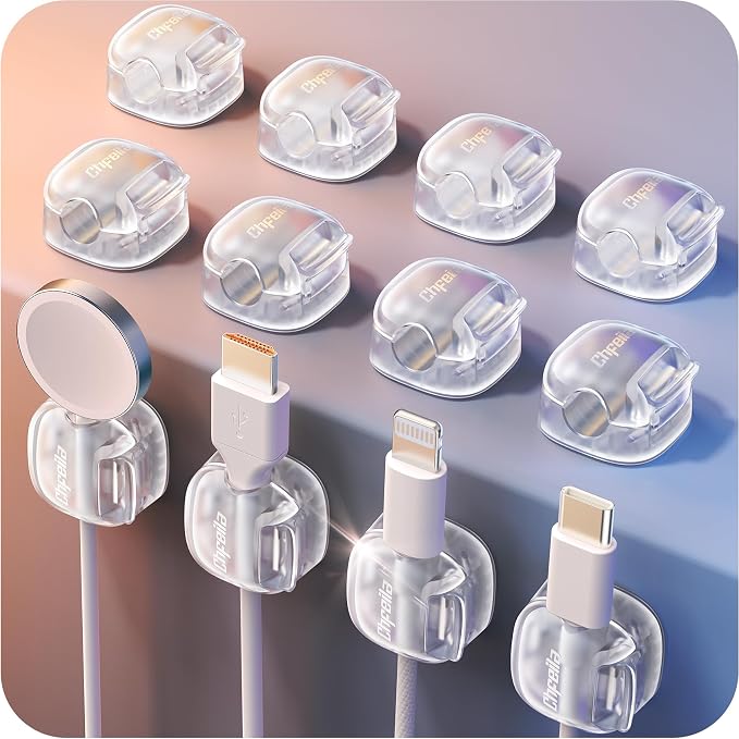 Cable Clips,12Pack Cord Holder Cord Organizer [1s Lock & Strongest Adhesive] Spring Cord Clips Phone Charger Wire Desk Cable Management Nightstand Home Office School Decor Women Desk,Transparent Clear