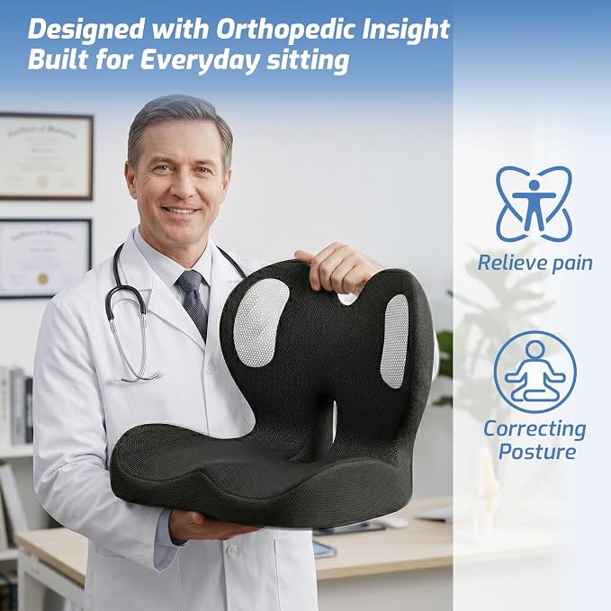 Seat Cushion,Memory Foam Chair Cushion for Office and Car,Ergonomic Coccyx Seat Cushion for Tailbone,Sciatic Nerve,Lower Back Pressure Relief,Lumbar Support Pilow for Office,Car,Truck,Desk Chair