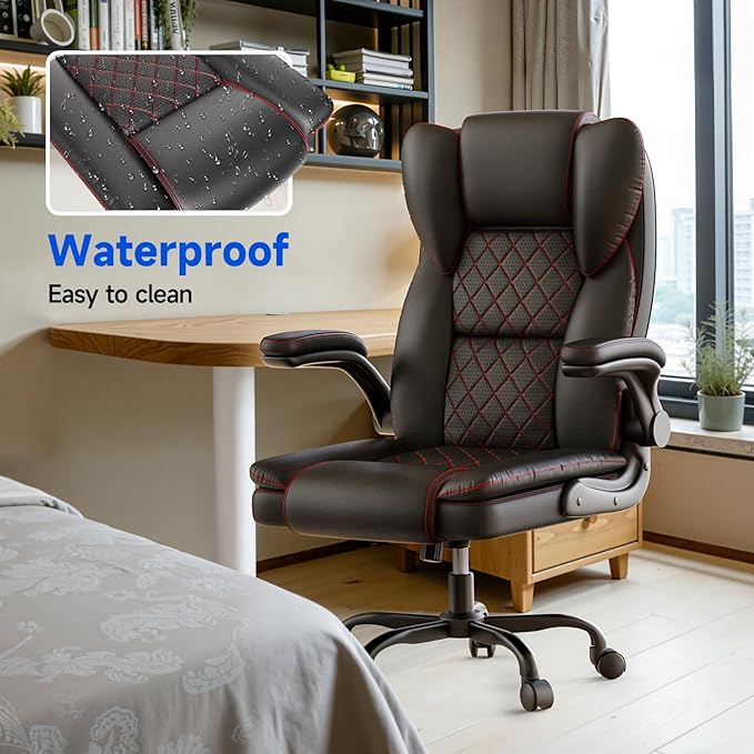 naspaluro Ergonomic Office Chair, Executive PU Leather Chair, Computer Desk Chair with Adjustable Lumbar Support Flip-up Arms, Executive Task Chair, Office Chairs for Home Office, Big and Tall, Black