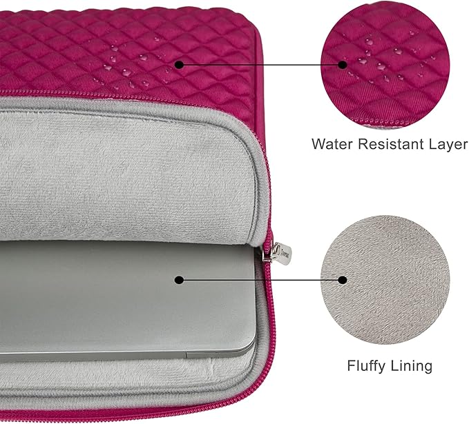 RAINYEAR 16 Inch Laptop Sleeve Diamond Foam Shock Resistant Padded Case Fluffy Lining Zipper Cover Carrying Bag Specially Compatible with New 16" MacBook Pro A2141 A2485 M1 M2 M3 M4(Deep Pink)