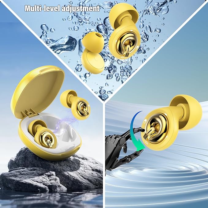 Ear Plugs for Sleeping Noise Cancelling, 45dB Ear Plugs for Noise Reduction, Soft Earplugs for Sleep, Work, Snoring Silicone Hearing Protection Earplugs Reusable Ear Plug with 6 Tips Yellow