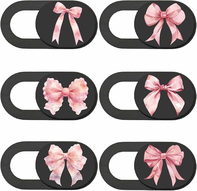 6Pcs 6 Styles Pink Bow Camera Cover Slide Cute Privacy Guard Accessories, Phone Front Camera Blocker 0.04 Inch Ultra Thin for Laptop Desktop Computer Tablet Notebook Mini PC Office Use